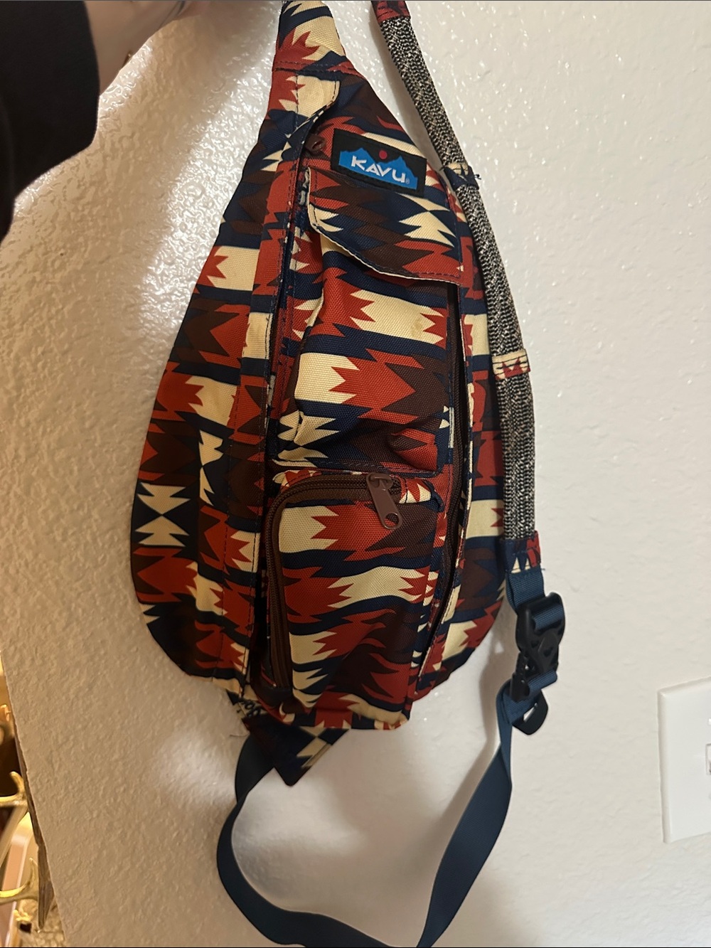 Kavu Red Navy Aztec Sling Belt Bag